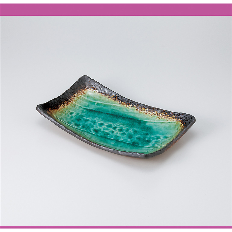 古林陶器 焼物皿 緑彩手作り長角皿 922620325 1個（ご注文単位1個）【直送品】