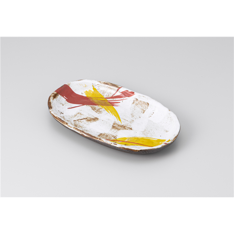 古林陶器 焼物皿 染付二色刷毛粉引南蛮19.5cm楕円皿 1214020426 1個（ご注文単位1個）【直送品】