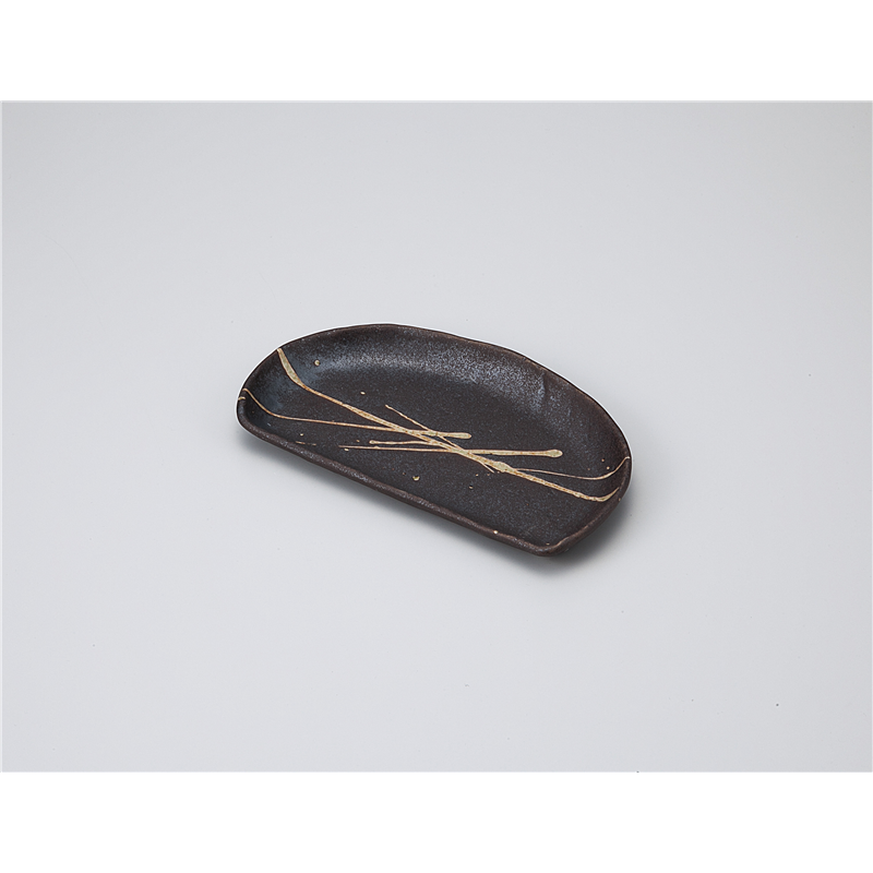 古林陶器 焼物皿 筆流し半月焼物皿茶 1114140215 1個（ご注文単位1個）【直送品】