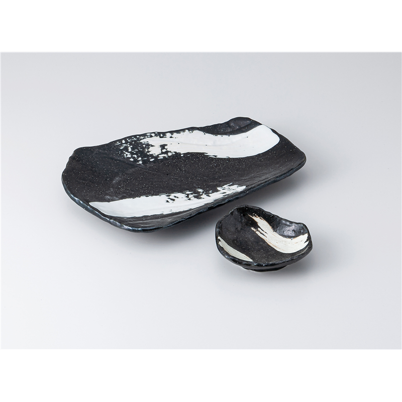 古林陶器 焼物皿 黒炭白刷毛焼物皿 1313550541 1個（ご注文単位1個）【直送品】