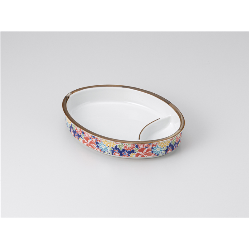 古林陶器 焼物皿 藍花舞小判型仕切り鉢 1214510361 1個（ご注文単位1個）【直送品】