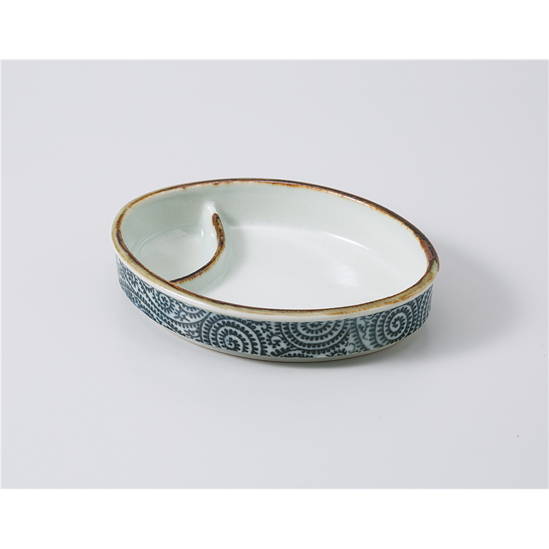 古林陶器 焼物皿 タコ唐草 小判型仕切鉢 1104150261 1個（ご注文単位1個）【直送品】