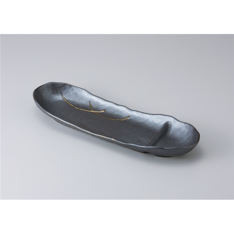 古林陶器 焼物皿 舟型仕切付皿 黒マット 514740261 1個（ご注文単位1個）【直送品】