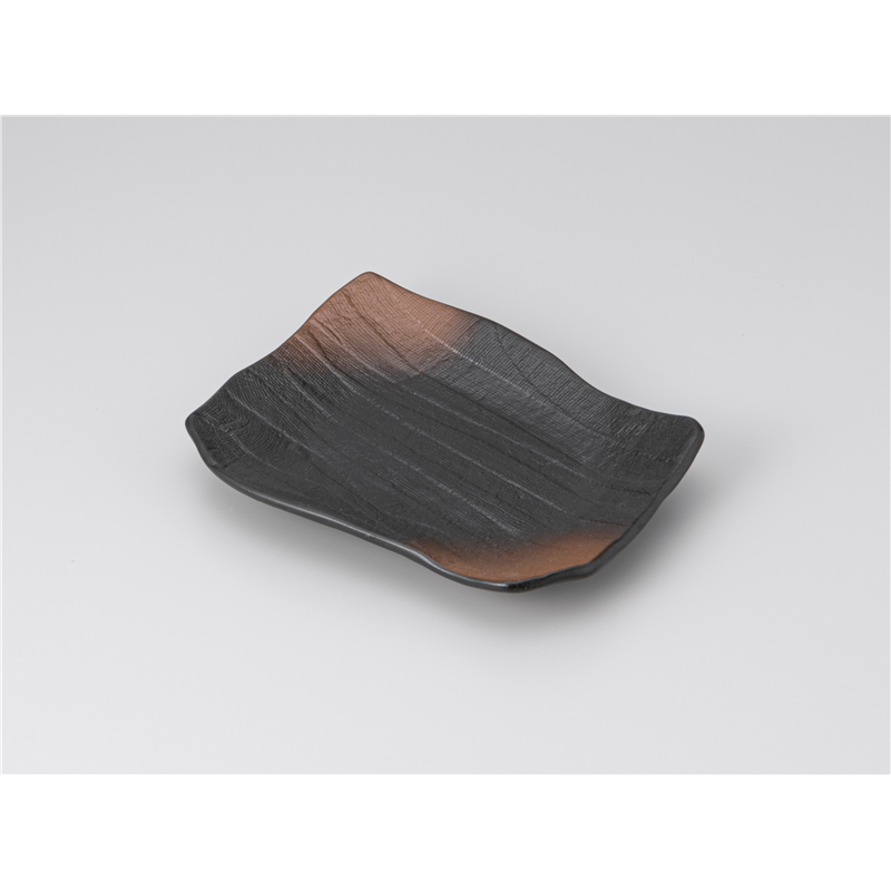 古林陶器 焼物皿 黒備前四つ足18cm変形角皿 1214740426 1個（ご注文単位1個）【直送品】