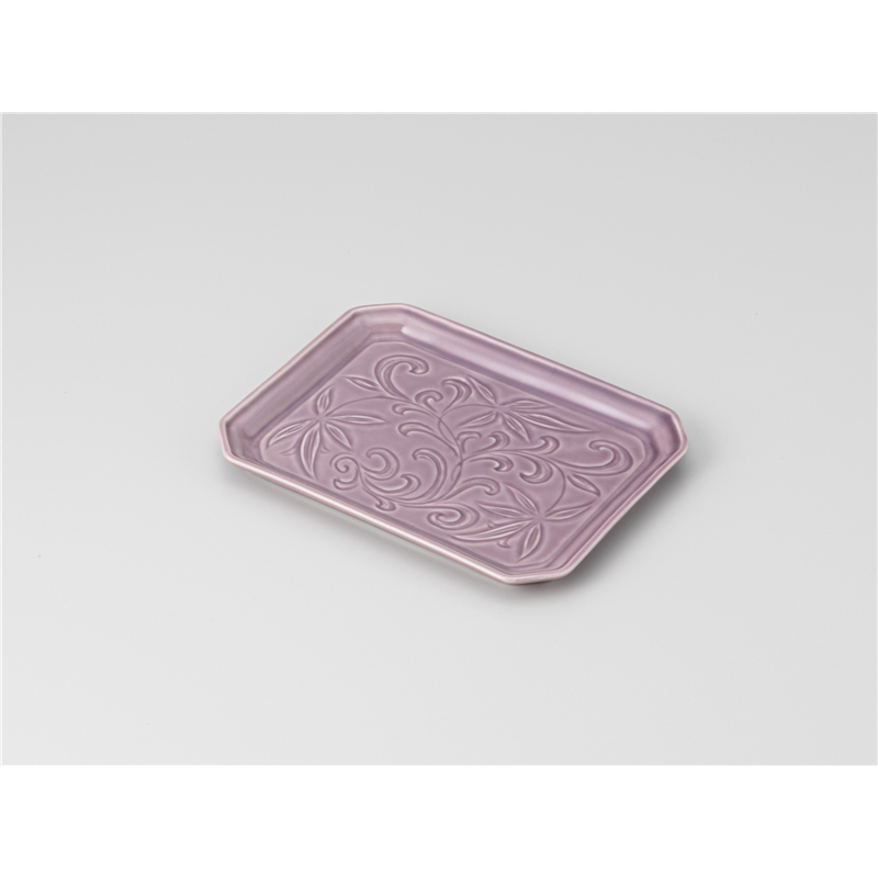 古林陶器 焼物皿 彫唐草 長角銘々皿ムラサキ 1215030178 1個（ご注文単位1個）【直送品】