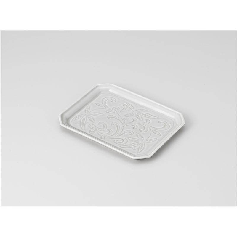 古林陶器 焼物皿 彫唐草 長角銘々皿グレー 1215030278 1個（ご注文単位1個）【直送品】