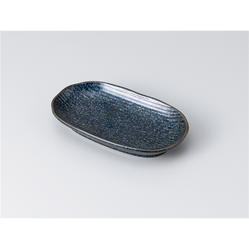 古林陶器 焼物皿 しのぎ楕円皿 藍の雪 1314350376 1個（ご注文単位1個）【直送品】