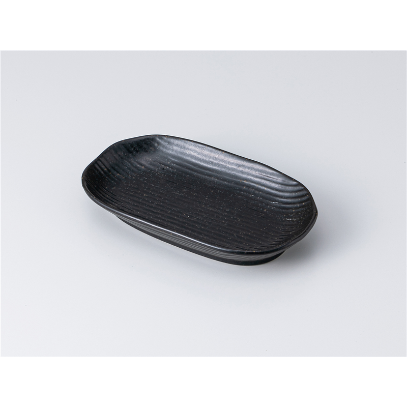 古林陶器 焼物皿 しのぎ楕円皿 黒 1314350576 1個（ご注文単位1個）【直送品】