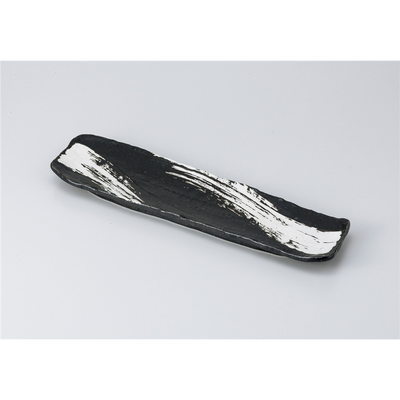古林陶器 さんま皿 黒炭白刷毛 長皿 814210141 1個（ご注文単位1個）【直送品】