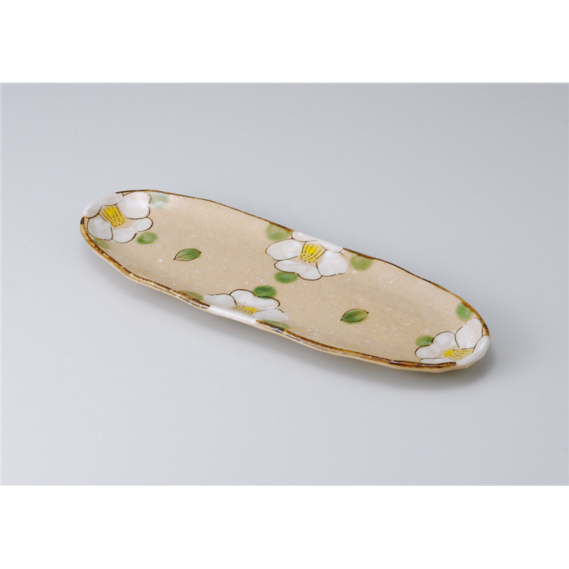 古林陶器 さんま皿 織部椿楕円長皿 514140252 1個（ご注文単位1個）【直送品】