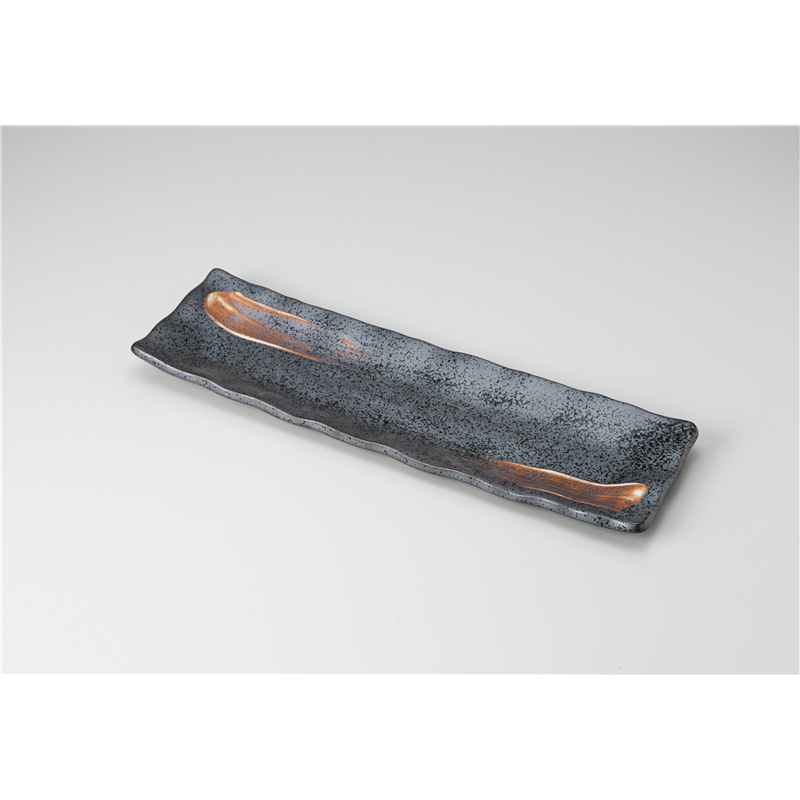 古林陶器 さんま皿 刷毛目黒33.5cm波細角皿 1215750126 1個（ご注文単位1個）【直送品】