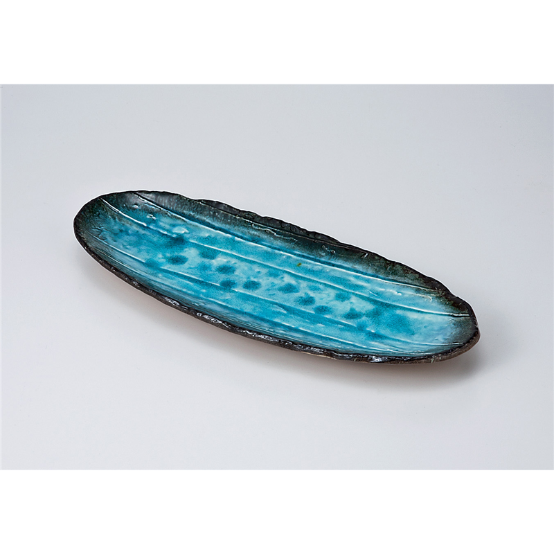 古林陶器 さんま皿 藍染スカイ楕円長皿 713910201 1個（ご注文単位1個）【直送品】