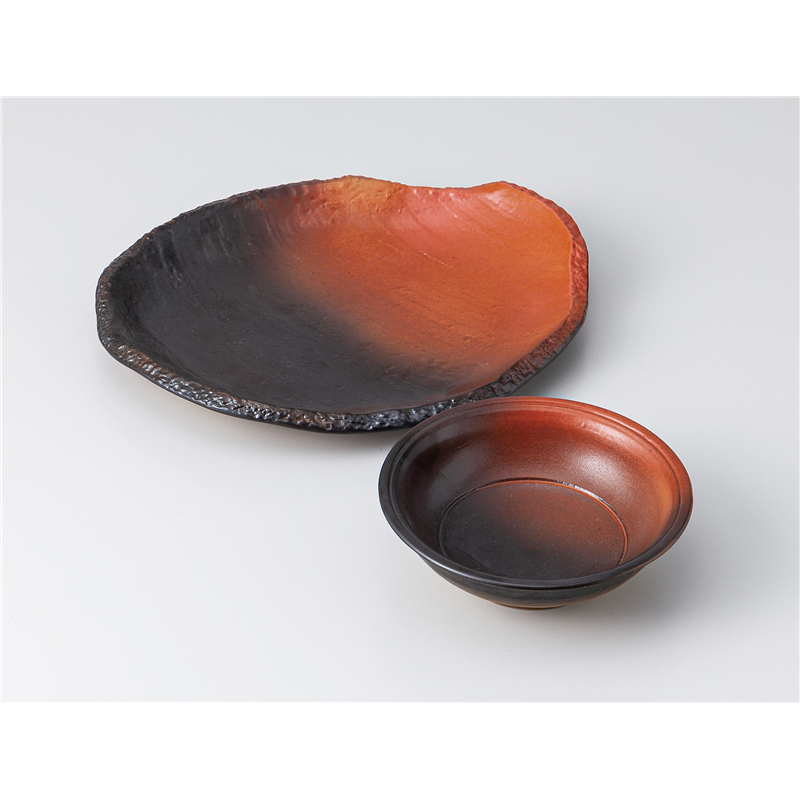 古林陶器 天皿呑水付 暖橙7.0変形皿 1315220178 1個（ご注文単位1個）【直送品】