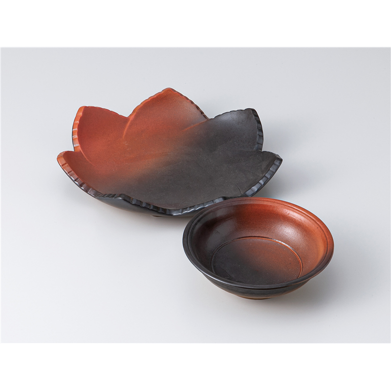古林陶器 天皿呑水付 暖橙葉型6.0皿 1315220378 1個（ご注文単位1個）【直送品】