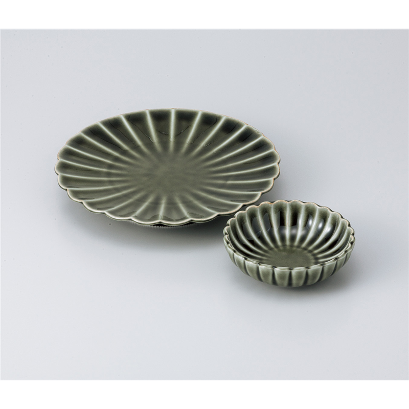 古林陶器 天皿呑水付 織部菊型天皿 815110178 1個（ご注文単位1個）【直送品】