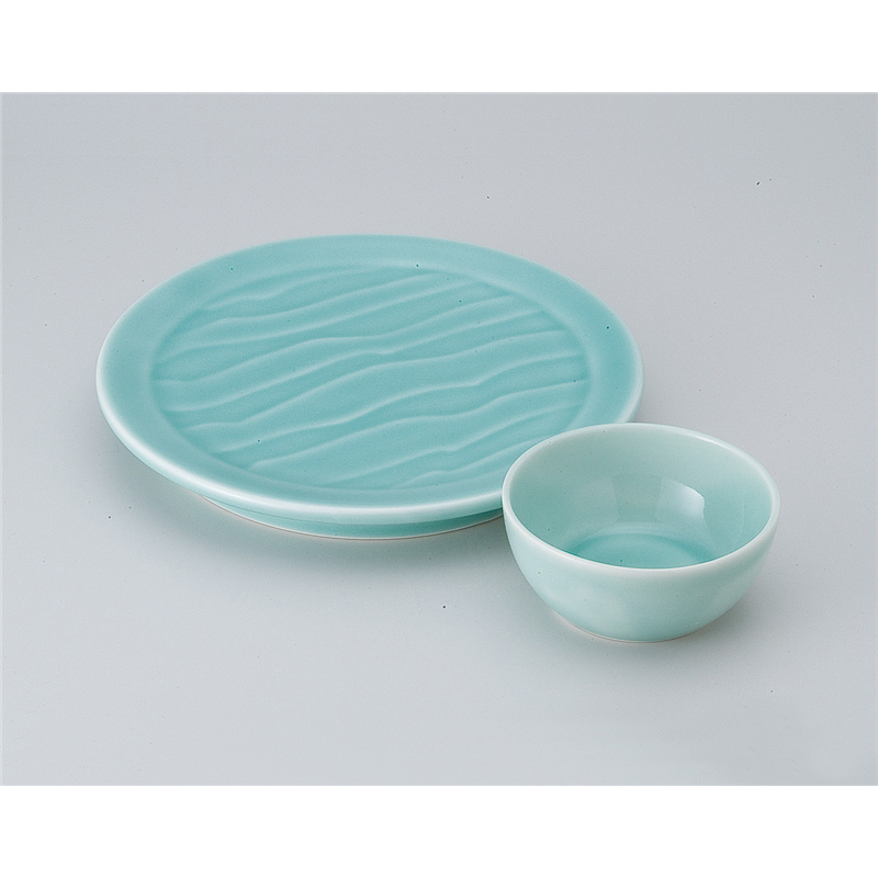 古林陶器 天皿呑水付 深海青磁波彫6.3皿 515230330 1個（ご注文単位1個）【直送品】