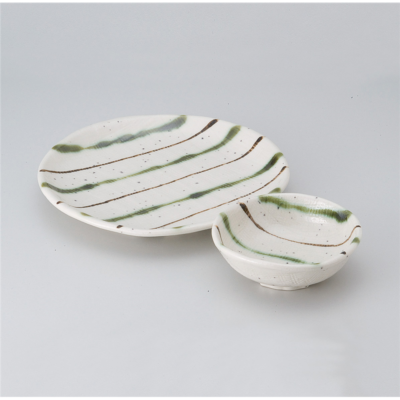 古林陶器 天皿呑水付 二色ストライプ天皿 515220577 1個（ご注文単位1個）【直送品】