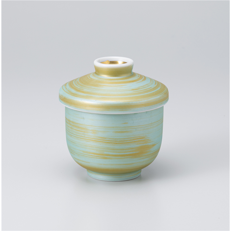 古林陶器 蒸椀 緑巻金彩刷毛 むし碗 1117410151 1個（ご注文単位1個）【直送品】
