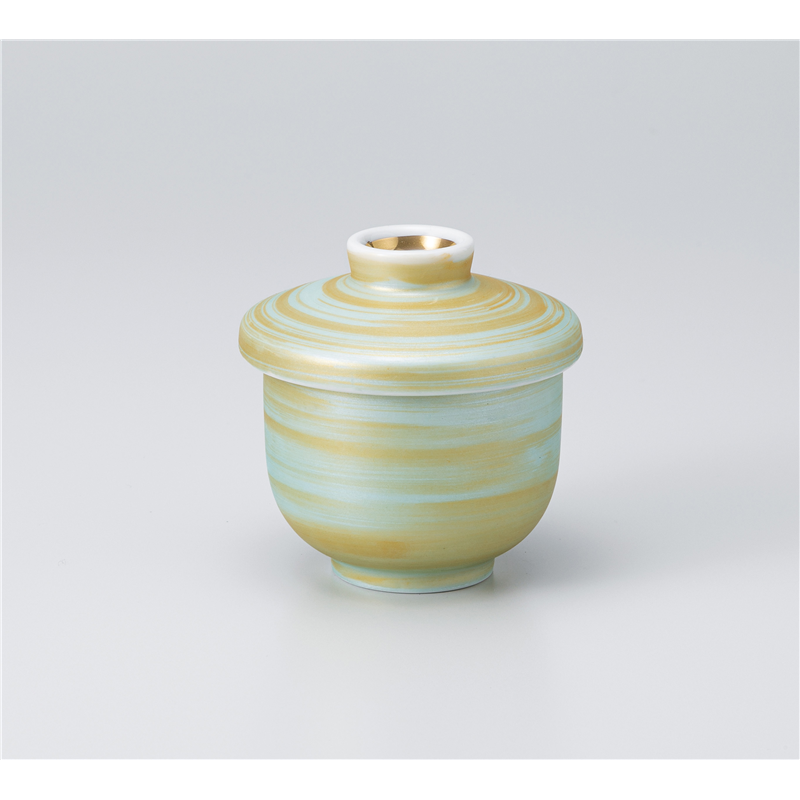 古林陶器 蒸椀 緑巻金彩刷毛 小むし碗 1117810151 1個（ご注文単位1個）【直送品】