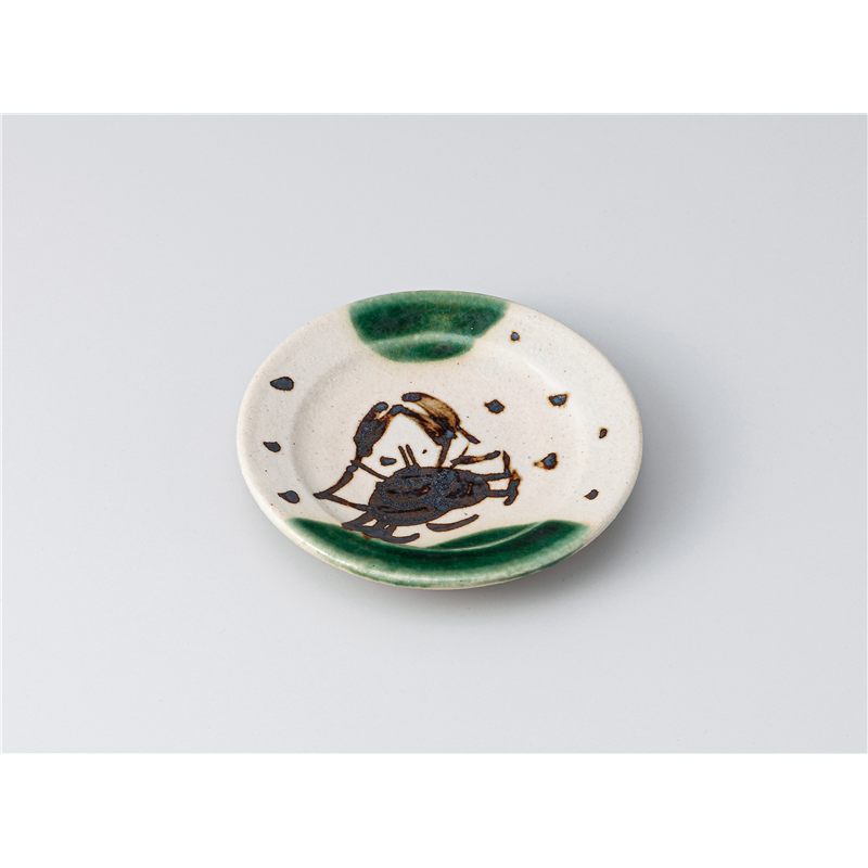 古林陶器 小皿 織部かに絵3.0丸皿 1317020378 1個（ご注文単位1個）【直送品】