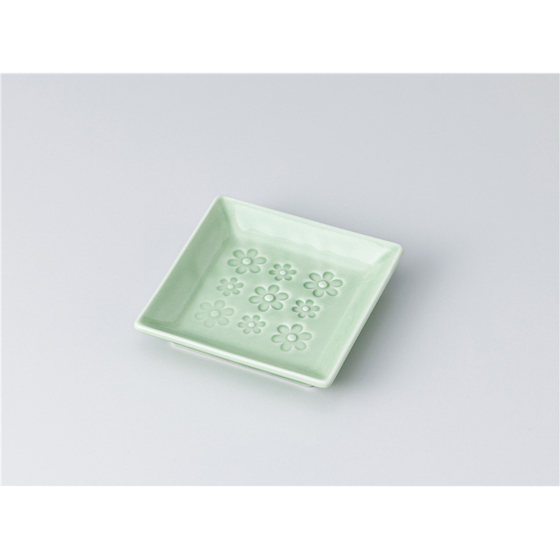 古林陶器 小皿 花スタンプひわ正角小皿 1317640131 1個（ご注文単位1個）【直送品】