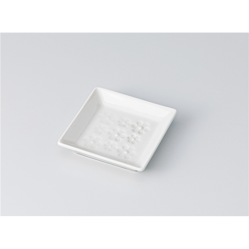 古林陶器 小皿 花スタンプ白正角小皿 1317640231 1個（ご注文単位1個）【直送品】