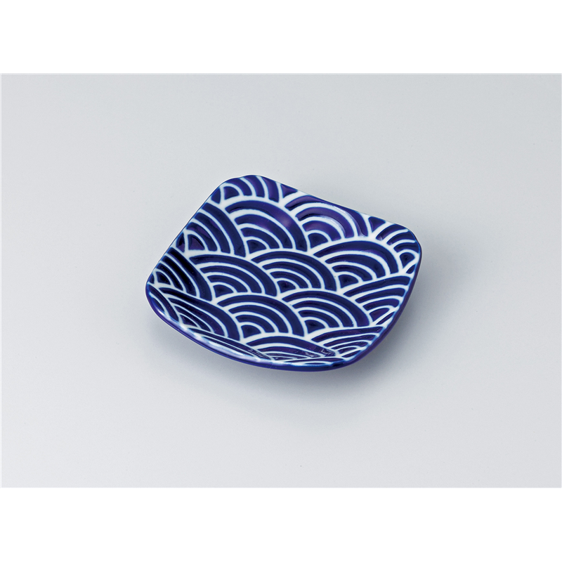 古林陶器 小皿 瑠璃小紋正角3.5皿 波 1317660205 1個（ご注文単位1個）【直送品】