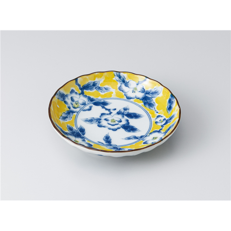 古林陶器 和皿(丸) 黄彩花紋菊形4.0皿 1317940551 1個（ご注文単位1個）【直送品】