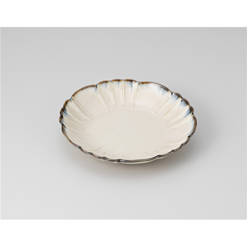 古林陶器 和皿(丸) 藁灰オフケ花渕皿 1219210347 1個（ご注文単位1個）【直送品】