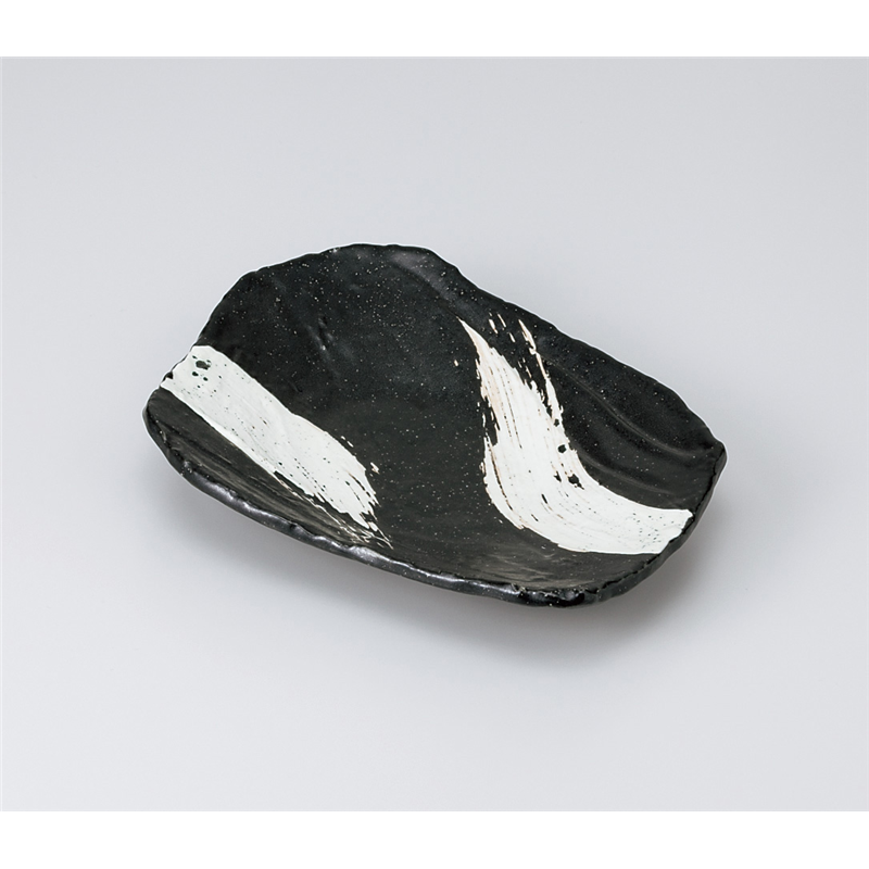 古林陶器 和皿(丸) 黒炭白刷毛 前菜皿 913610341 1個（ご注文単位1個）【直送品】