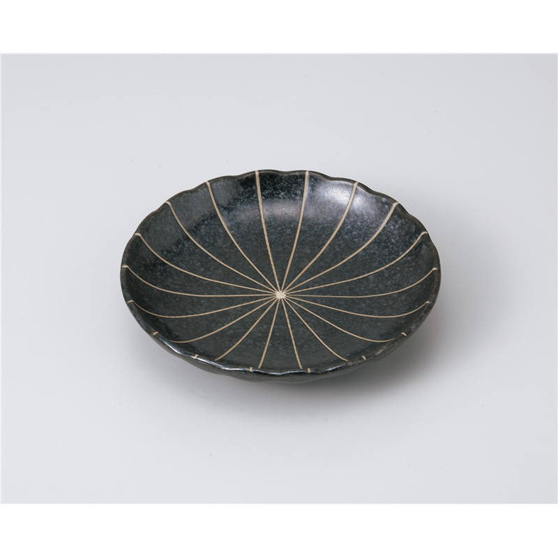 古林陶器 和皿(丸) 黒マット十草菊型3.5皿 1019650211 1個（ご注文単位1個）【直送品】