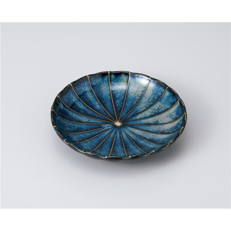 古林陶器 和皿(丸) 窯変紺十草菊型3.5皿 1019650311 1個（ご注文単位1個）【直送品】