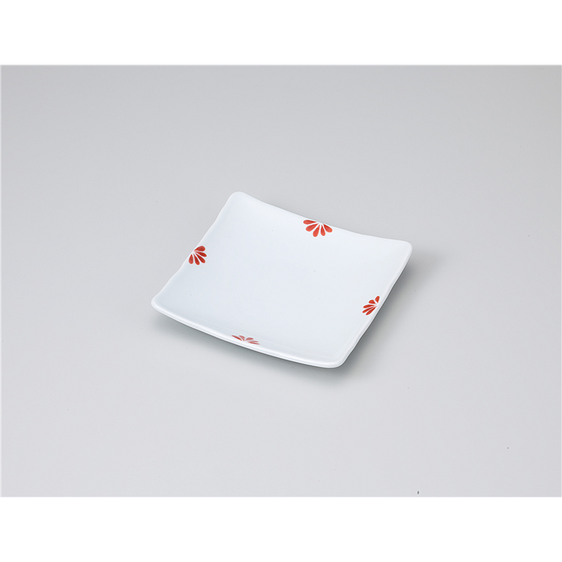 古林陶器 和皿(角) 小花(赤)正角銘々皿 1120010274 1個（ご注文単位1個）【直送品】