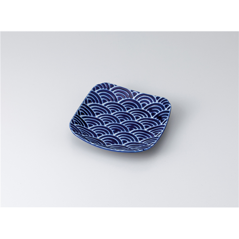 古林陶器 和皿(角) 瑠璃小紋正角5.0皿 波 1320160105 1個（ご注文単位1個）【直送品】