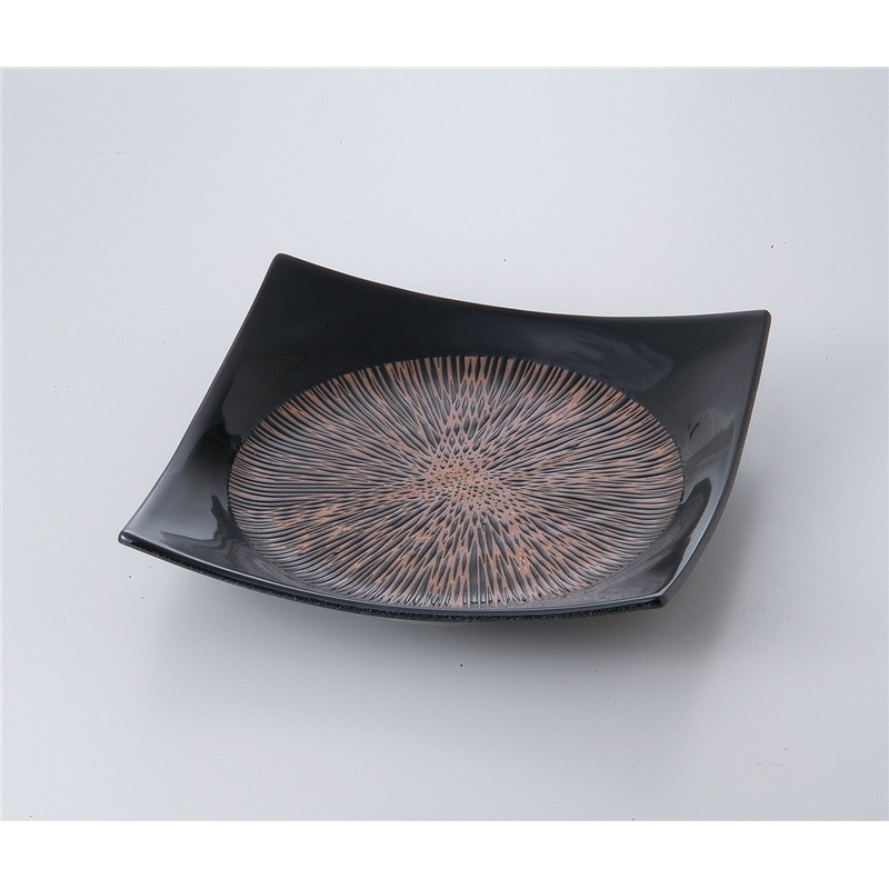 古林陶器 和皿(角) 刻み乱十草漆黒手引正角7.5皿 525530724 1個（ご注文単位1個）【直送品】