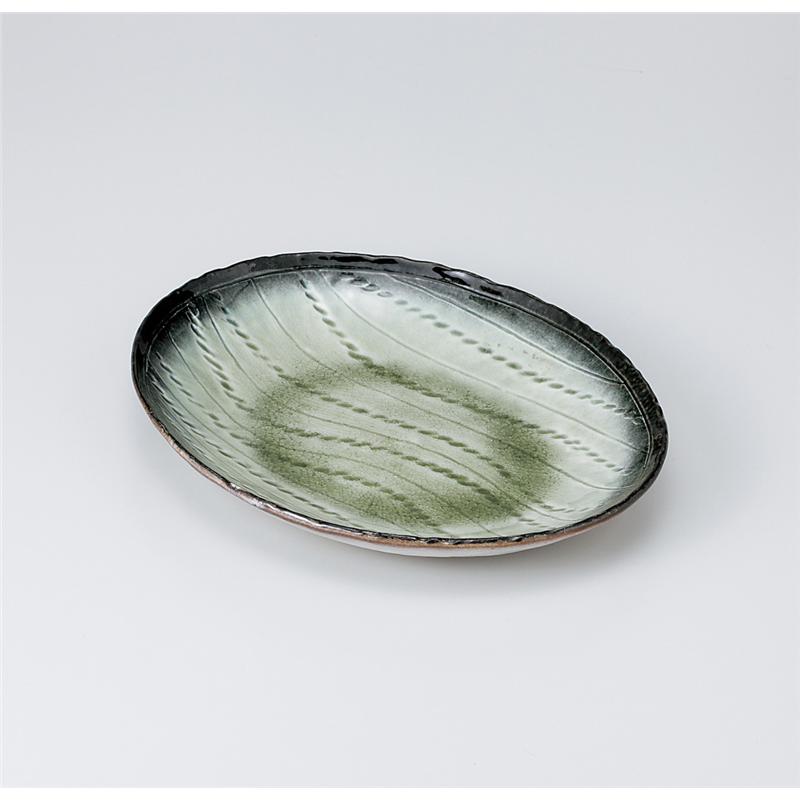 古林陶器 多用皿 均窯グリーン縄目楕円皿 922530301 1個（ご注文単位1個）【直送品】