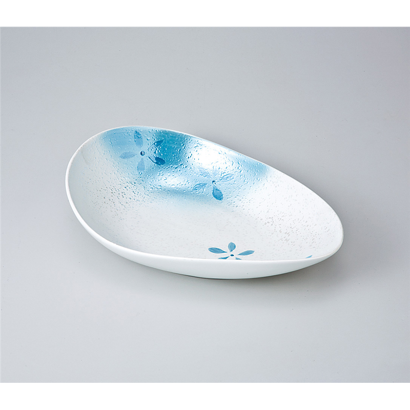 古林陶器 多用鉢 ラスター花散らし変型楕円鉢ブルー 721010478 1個（ご注文単位1個）【直送品】