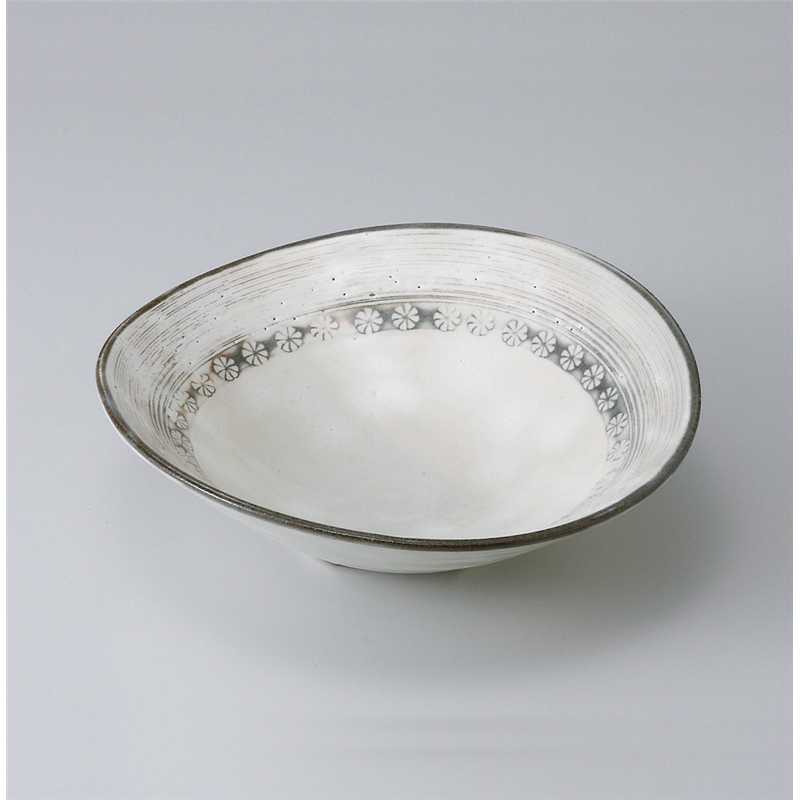 古林陶器 多用鉢 粉引印花紋楕円鉢 521050105 1個（ご注文単位1個）【直送品】