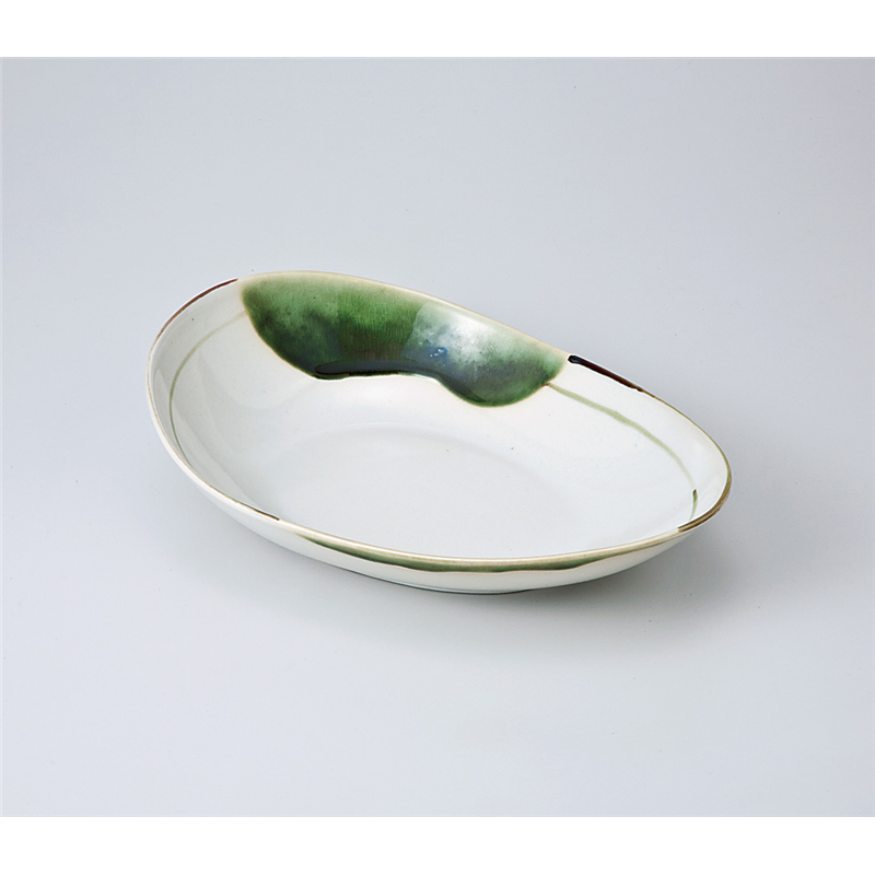 古林陶器 多用鉢 織部流し変型楕円鉢(大) 721030374 1個（ご注文単位1個）【直送品】