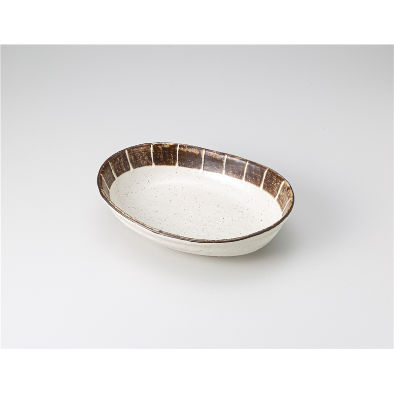 古林陶器 多用鉢 粉引ライン 21cm楕円盛鉢 1222340231 1個（ご注文単位1個）【直送品】