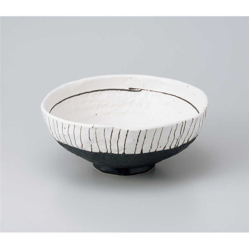 古林陶器 多用鉢 白黒ストライプ 7.0丼 829620163 1個（ご注文単位1個）【直送品】