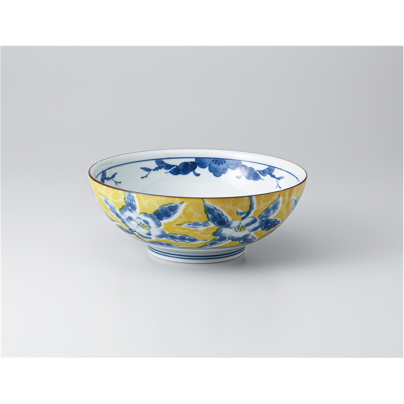 古林陶器 多用鉢 黄彩花紋菊形麺鉢 1321450451 1個（ご注文単位1個）【直送品】