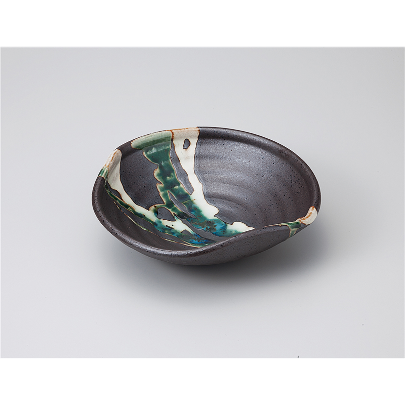 古林陶器 多用鉢 黒釉二色流し7.0平鉢 1122930431 1個（ご注文単位1個）【直送品】