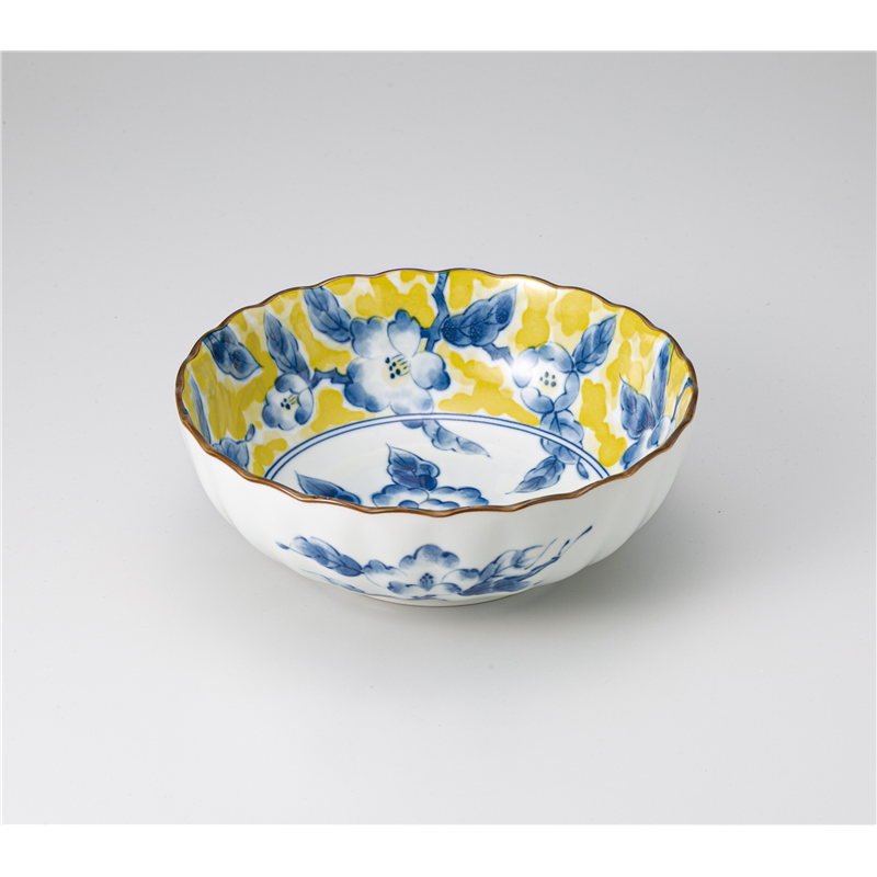 古林陶器 多用鉢 黄彩花紋 菊形6.8鉢 1223220151 1個（ご注文単位1個）【直送品】