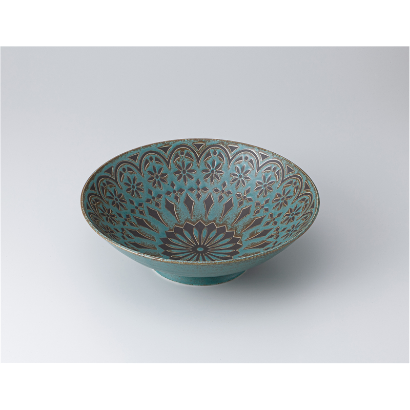 古林陶器 多用鉢 ザフラ 緑青 8.0麺鉢 1321830201 1個（ご注文単位1個）【直送品】