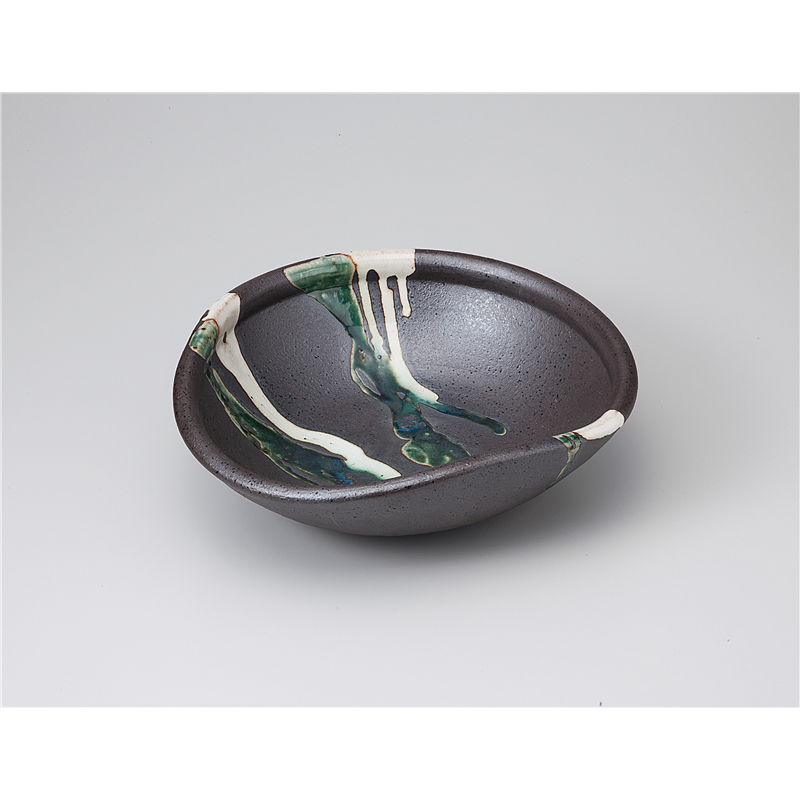 古林陶器 盛込鉢 黒釉二色流し9.0平鉢 1123930231 1個（ご注文単位1個）【直送品】