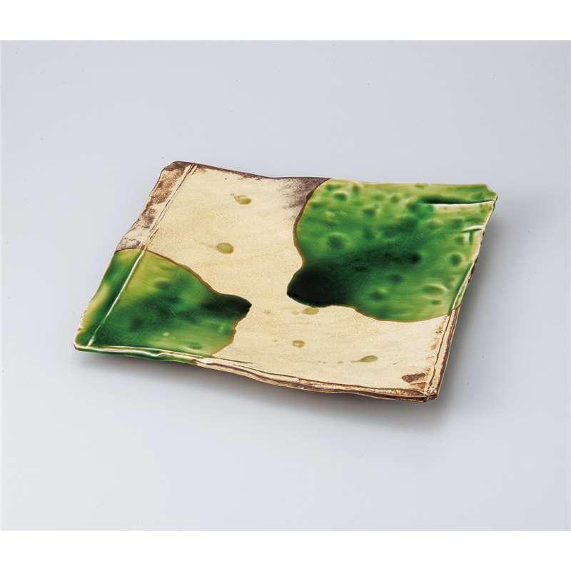 古林陶器 盛込皿 錆釉ヒワ流長角9.5皿 825010374 1個（ご注文単位1個）【直送品】