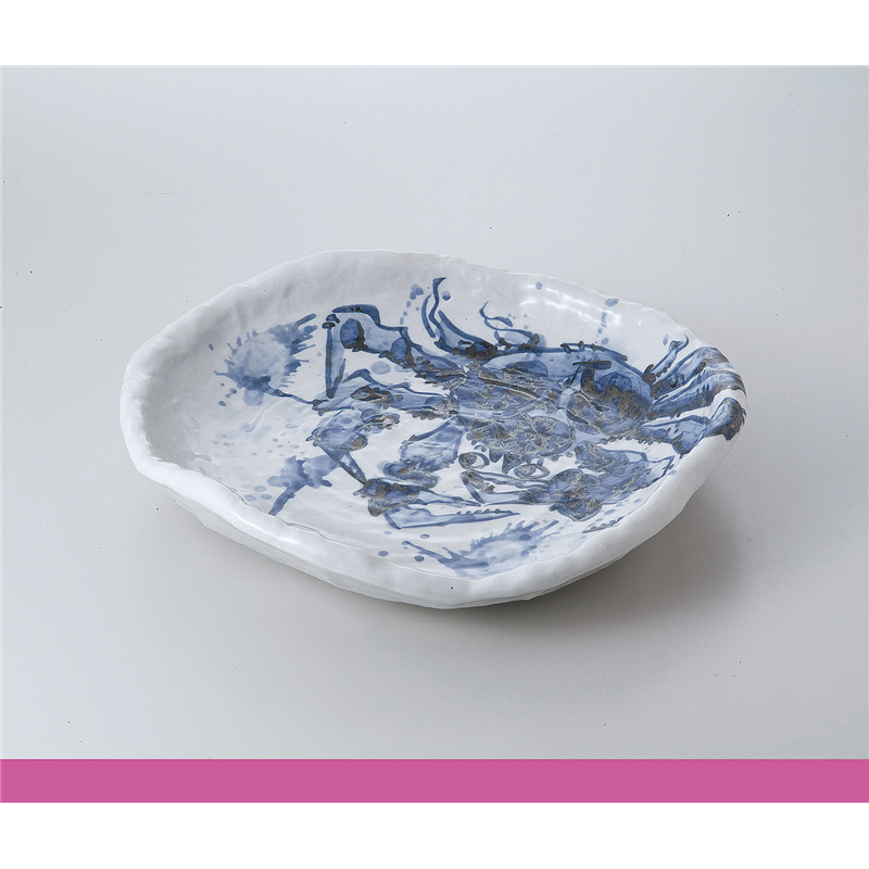 古林陶器 盛込皿 染付カニ絵変型10.0皿 524220105 1個（ご注文単位1個）【直送品】