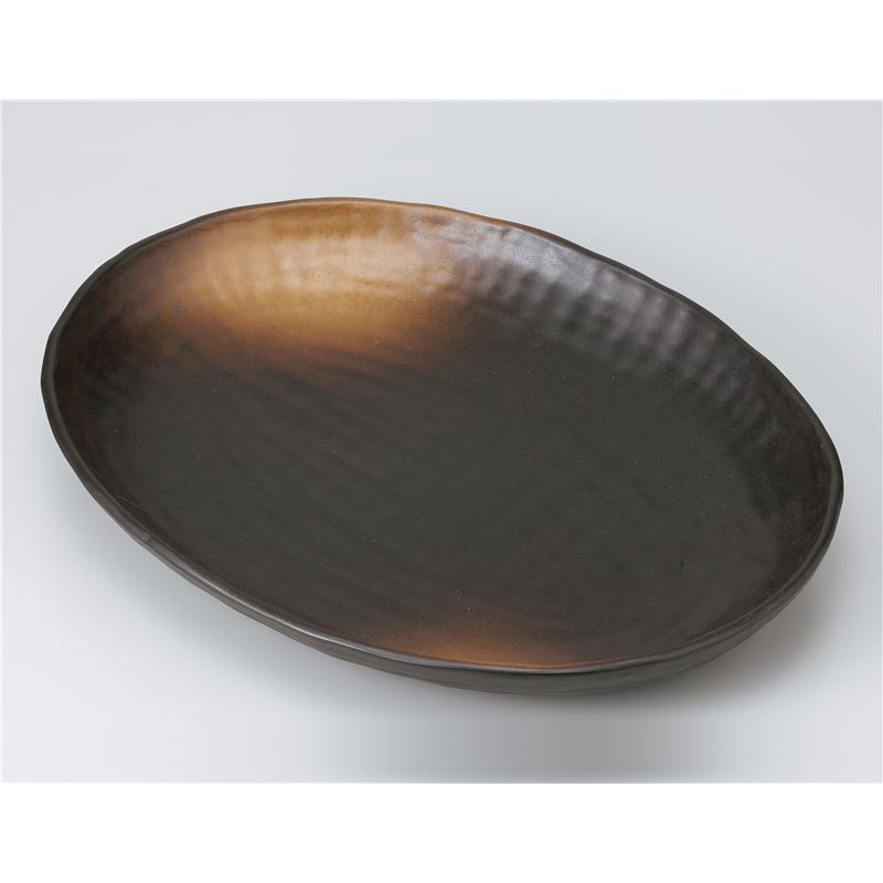 古林陶器 盛込皿 黒備前櫛目楕円大皿(607006) 926430251 1個（ご注文単位1個）【直送品】