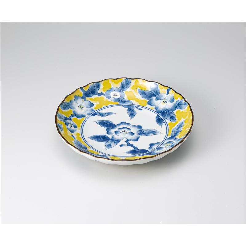 古林陶器 盛込皿 黄彩花紋 菊形8.0皿 1225540451 1個（ご注文単位1個）【直送品】